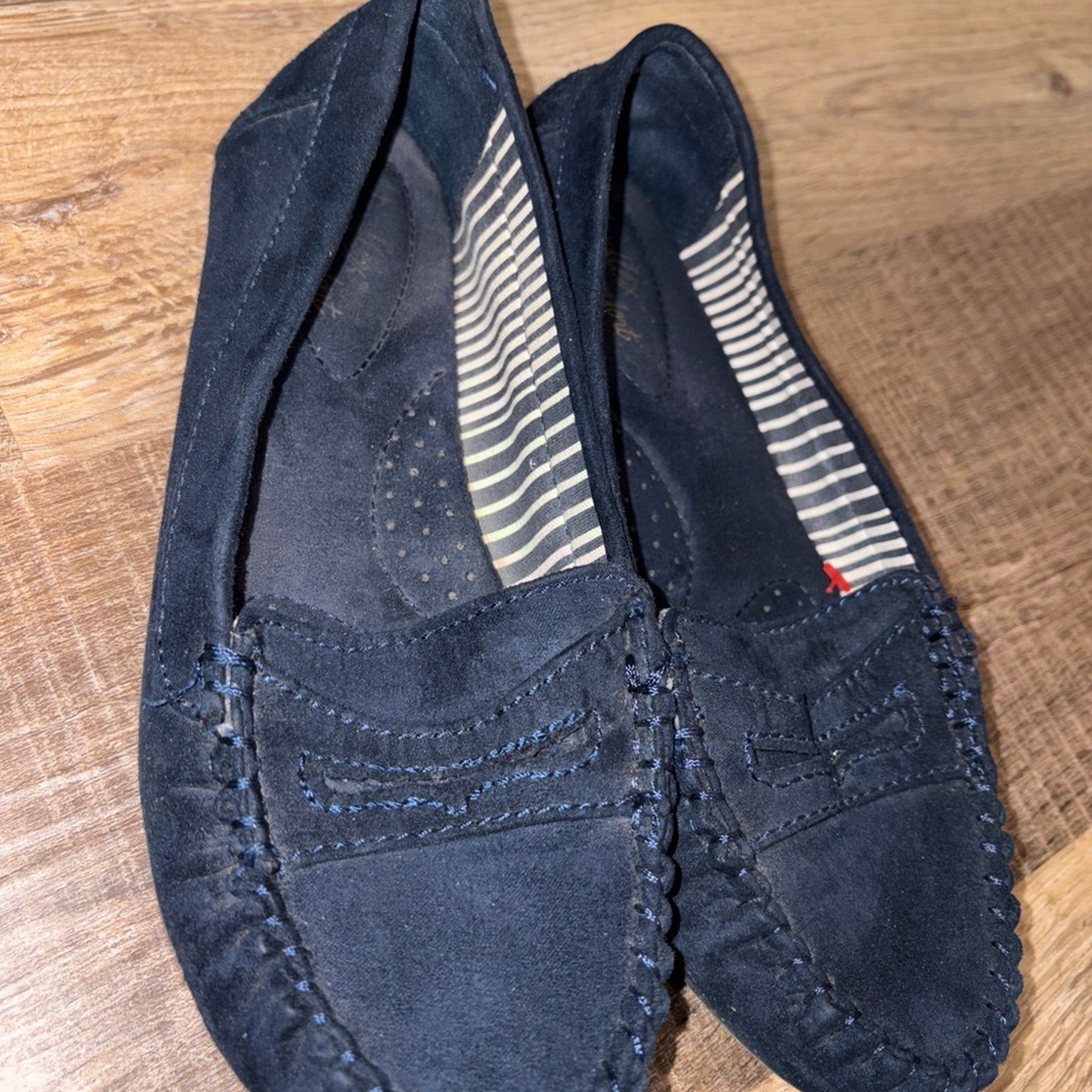 Dexflex Moccasin Shoes Women's 7 Dayzy Driving Comfort Navy Suede Loafers